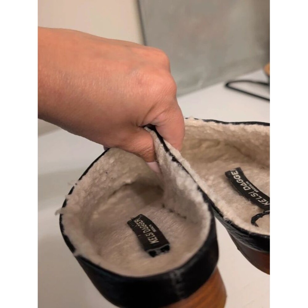 Kelsi Dagger Brooklyn Sail black leather shearling mules size 7.5 - Picture 7 of 10